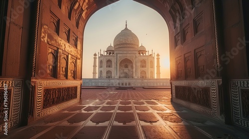 aj Mahal main view on the sunset  famous marble mausoleum of Agra  Uttar Pradesh  Indi