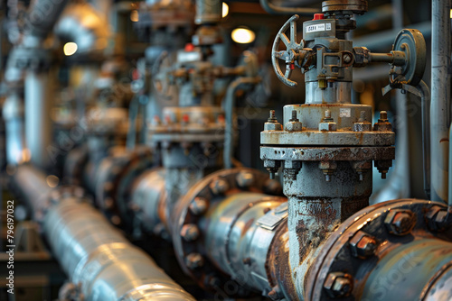 The intricate control valves of an oil pipeline