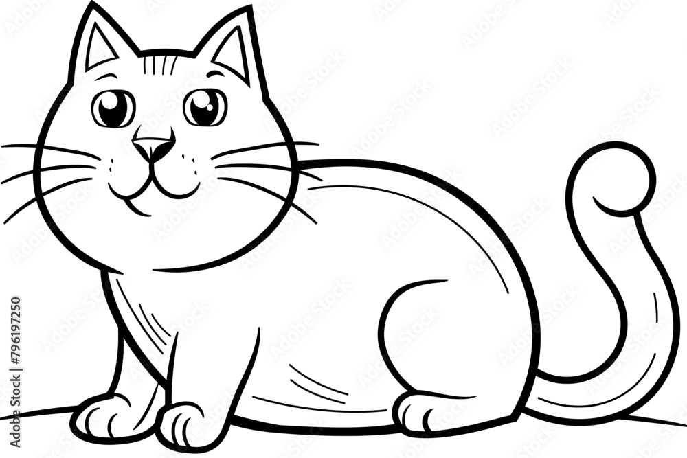 basic cartoon clip art of a Cat, bold lines, no gray scale, simple coloring page for toddlers