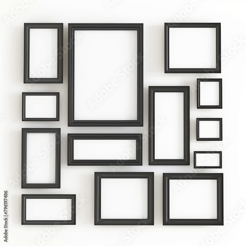 3D Render of a magnetic photo frame set that can be arranged in various configurations, on isolated white background, Generative AI