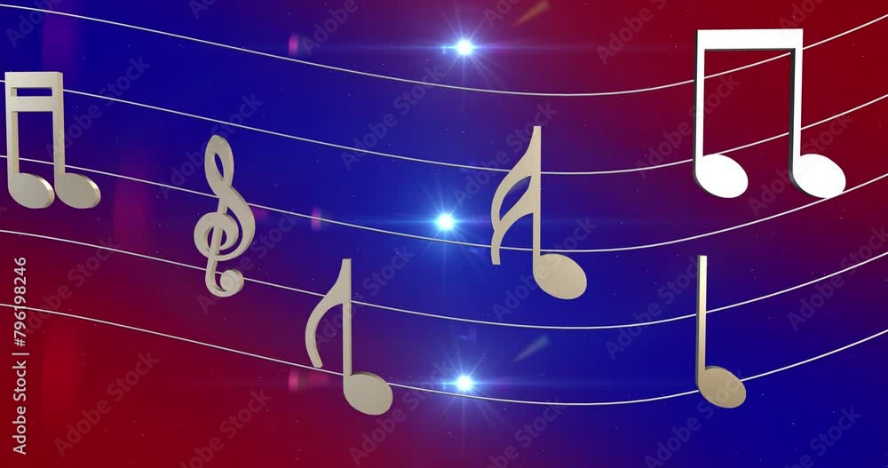 3D Musical Notes and Guiter String Animation with Flares Background