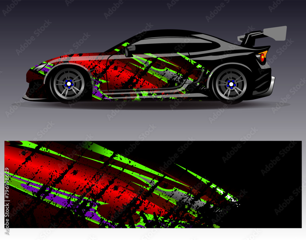 Car wrap design vector.Graphic abstract stripe racing background designs for vehicle, rally, race, adventure and car racing livery Car wrap design vector.Graphic abstract stripe racing background designs for vehicle, rally, race, adventure and car racing livery