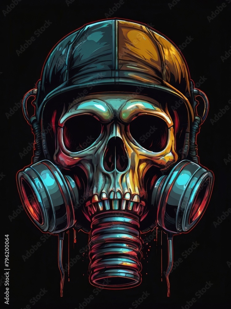 illustration of skull and gas mask