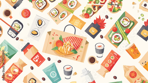 Takeaway food and drink pattern. Seamless background