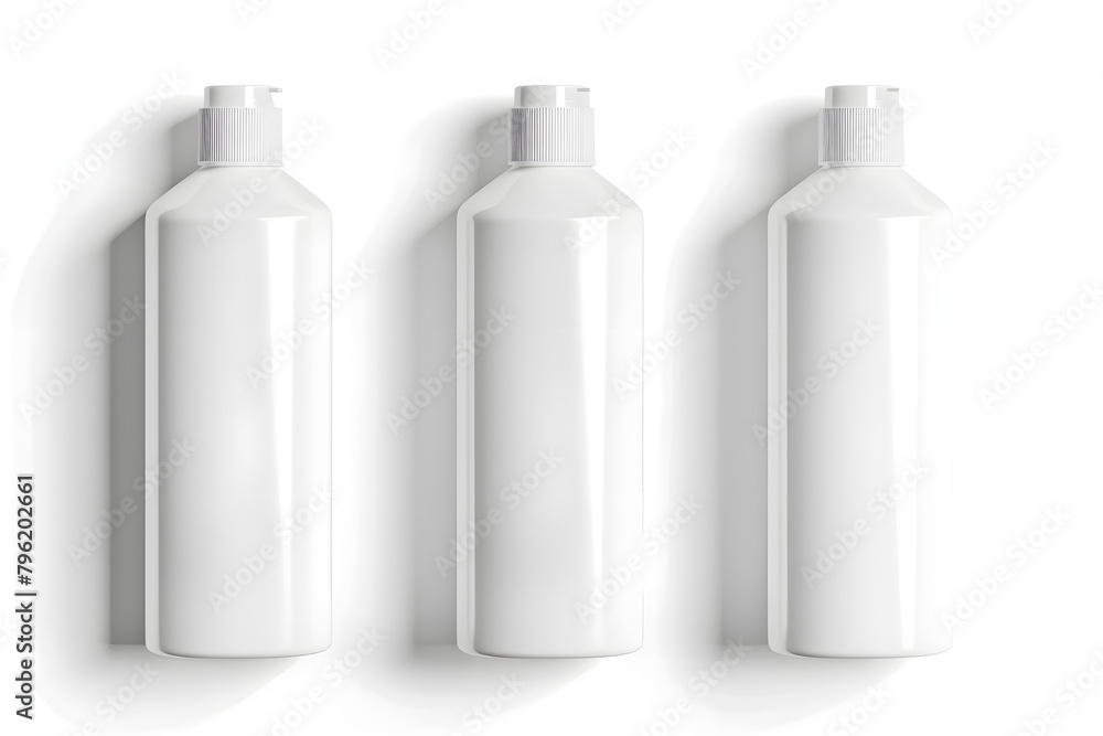 rio of uniform white cosmetic bottles, each featuring a practical flip-top cap aligned against a clean white background for displaying packaging for liquids such as shampoos conditioners body washes rio of uniform white cosmetic bottles, each featuring a practical flip-top cap aligned against a clean white background for displaying packaging for liquids such as shampoos conditioners body washes