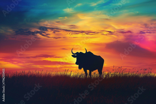The silhouette of a majestic animal against the colorful horizon high resorution © Tohamina