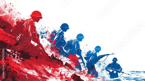 illustration pour les célébrations du débarquement Américain en Normandie en juin 1944 - rouge et bleu photo