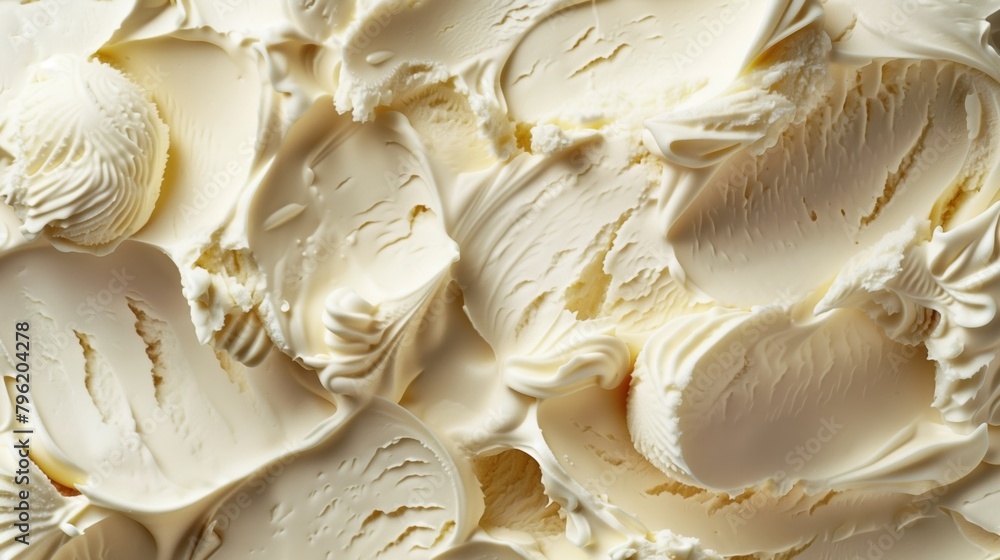 Close-up texture of creamy vanilla ice cream with visible scoops and swirls. Close-up texture of creamy vanilla ice cream with visible scoops and swirls.