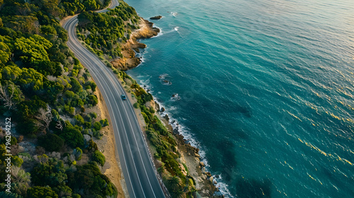 Aerial drone view of the ocean road beach highway coast road