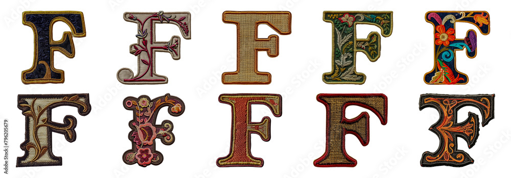 Embroidered letter F in various designs and colors cut out png on ...