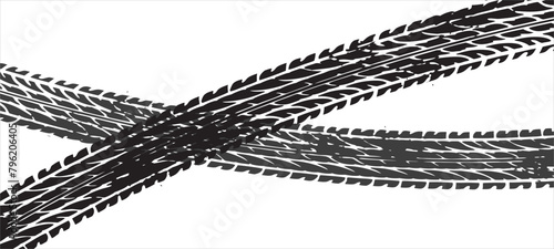 Tyre. Car Tire tracks isolated on white background, seamless vector texture.