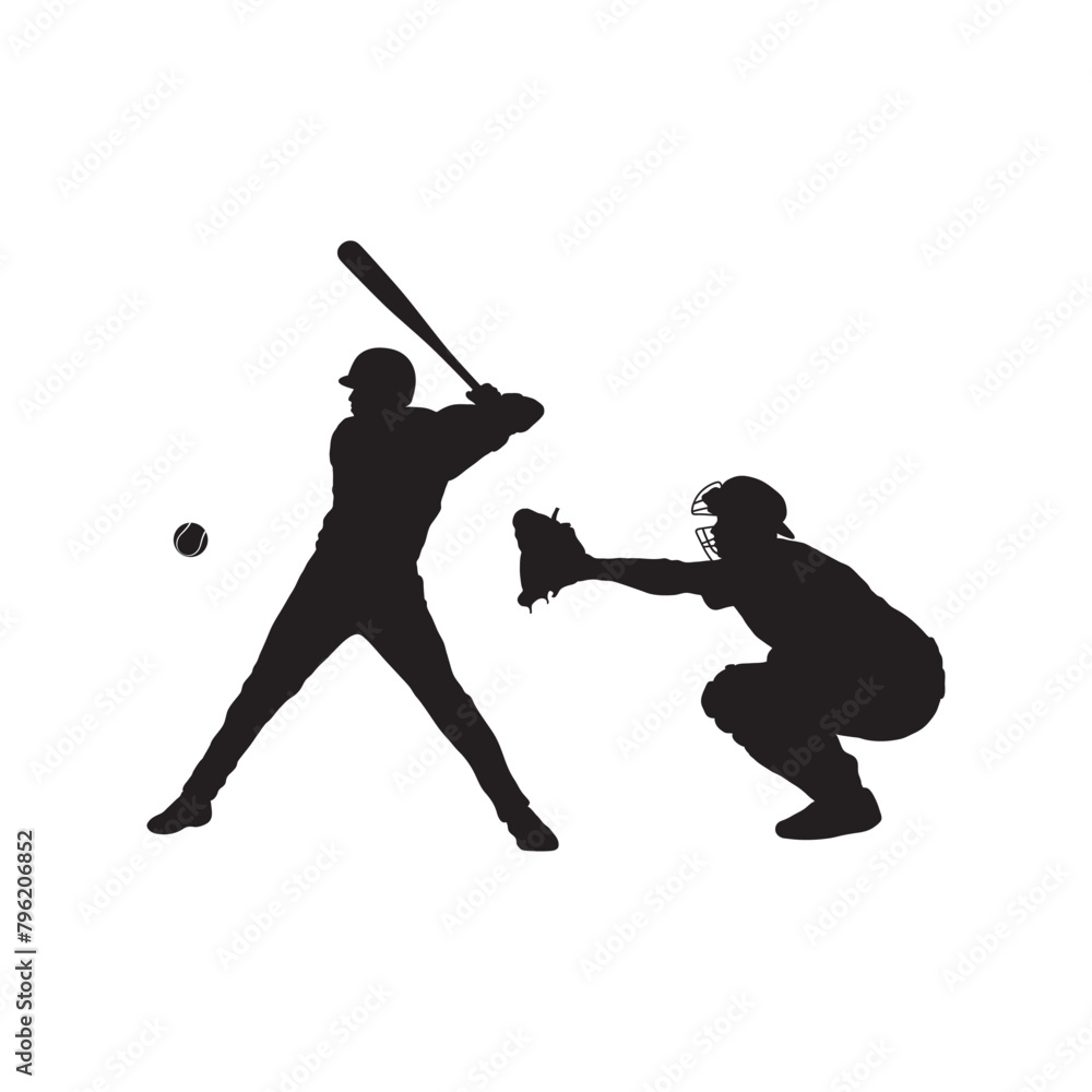 Baseball catcher, batter and umpire in ready position to playing. Baseball Home Plate umpire, catcher, batter at work on baseball field detailed realistic silhouette Baseball catcher, batter and umpire in ready position to playing. Baseball Home Plate umpire, catcher, batter at work on baseball field detailed realistic silhouette