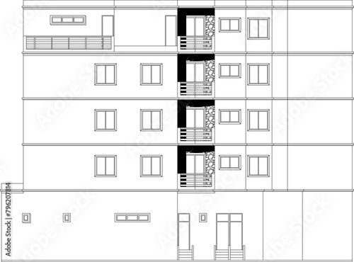 Illustration of a design sketch for architectural drawings of multi-storey buildings, skyscrapers, hotels, apartments, modern flats