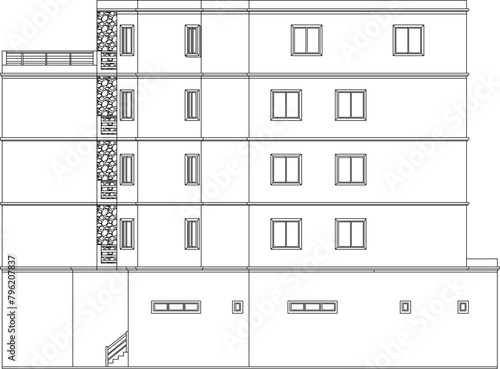 Illustration of a design sketch for architectural drawings of multi-storey buildings, skyscrapers, hotels, apartments, modern flats