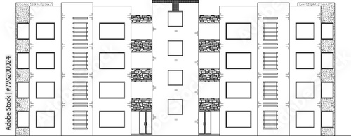 Illustration of a design sketch for architectural drawings of multi-storey buildings, skyscrapers, hotels, apartments, modern flats