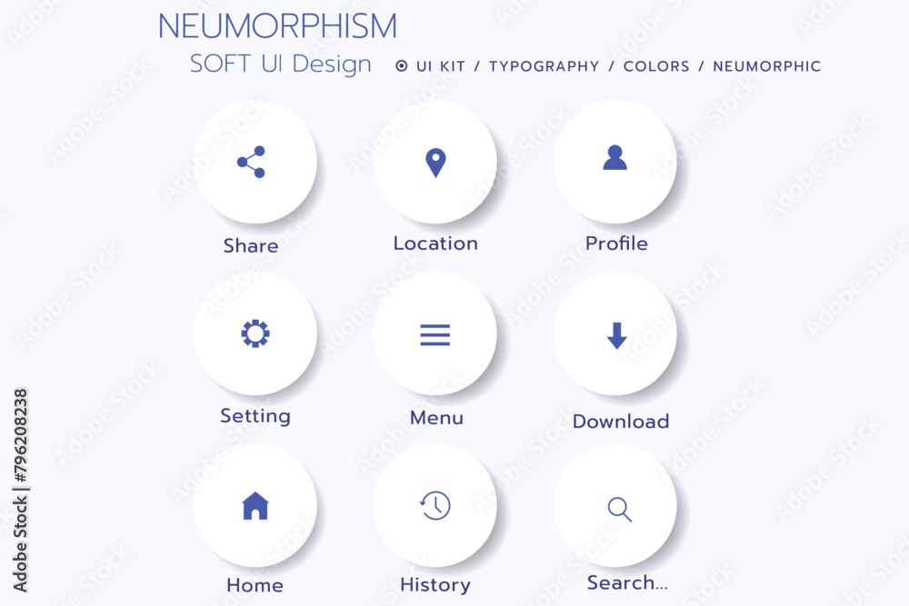 Naklejka premium 3D Neumorphic Soft UI Design. 3D Bottons.
