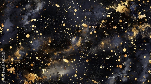 watercolor black gold glitter galaxy sky background