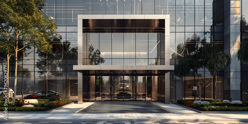  Luxury architecture featuring a modern brick and large glass windows for modern office building concept a big expensive luxury modern residential real estate villa building 
 photo