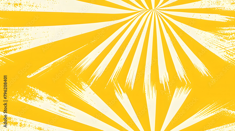 Fototapeta premium This dynamic image displays a powerful, radiant sunbeam pattern emanating from a central point in a bold, vibrant yellow, evoking feelings of warmth and energy.