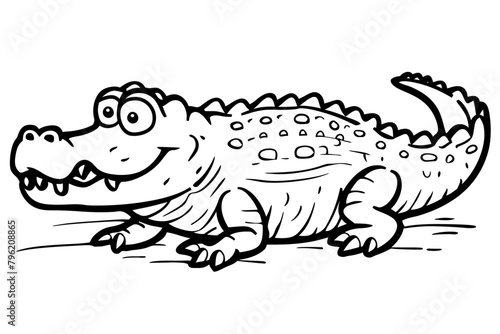 basic cartoon clip art of a Crocodile, bold lines, no gray scale, simple coloring page for toddlers
