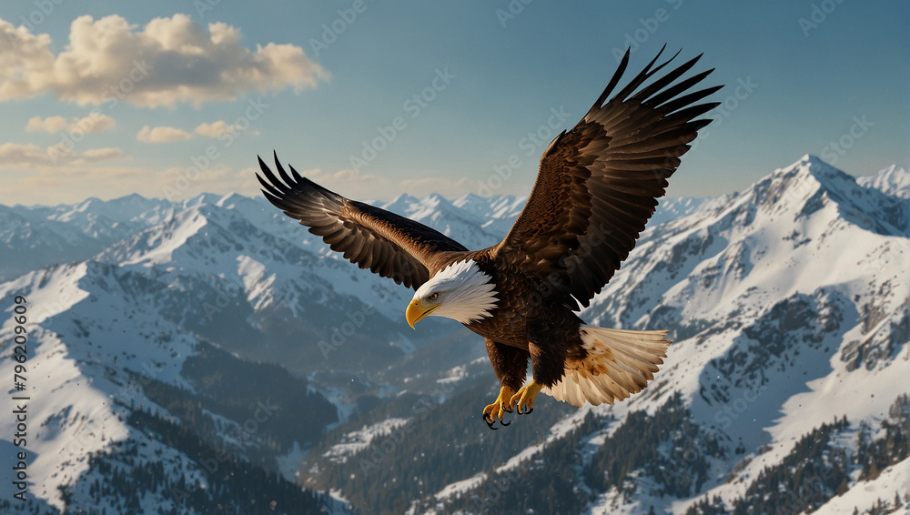Bald eagle soaring over Alaska Bay near Homer , in Flight, (Haliaeetus leucocephalus) Bald eagle soaring over Alaska Bay near Homer , in Flight, (Haliaeetus leucocephalus)