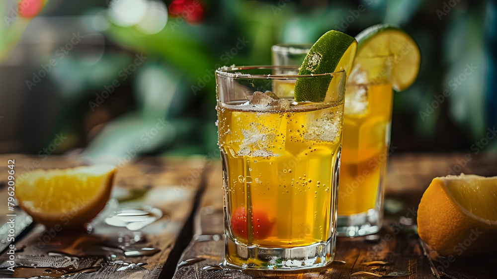 Refreshing cocktail on wooden table perfect for summer, AI Generative Refreshing cocktail on wooden table perfect for summer, AI Generative
