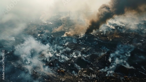 Aerial view of a landfill site emitting noxious fumes into the atmosphere, exacerbating air pollution photo