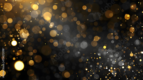 A captivating array of golden bokeh lights shimmer across a dark background, creating a festive and glamorous atmosphere suitable for celebrations and elegant events.