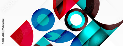 An artful pattern of colorful geometric shapes in shades of azure and electric blue creates a symmetrical and mesmerizing design on a white background