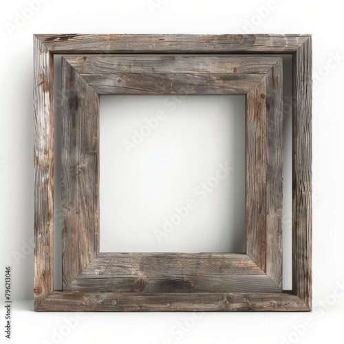3D Render of a rustic barnwood photo frame with a weathered finish, on isolated white background, Generative AI 