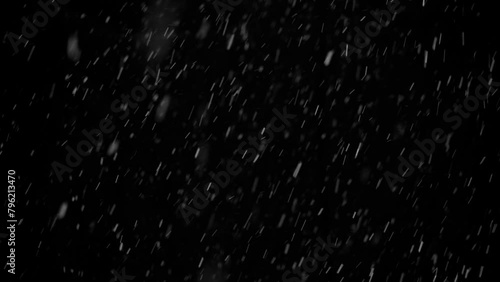 Snow on black background, falling snowflakes, snowing, natural snowfall backdrop for overlay effect.

