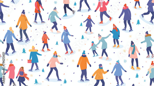 Seamless pattern with people dressed in winter 