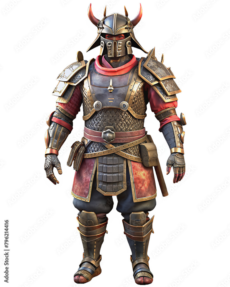 Freestanding samurai warrior in full armor and sword