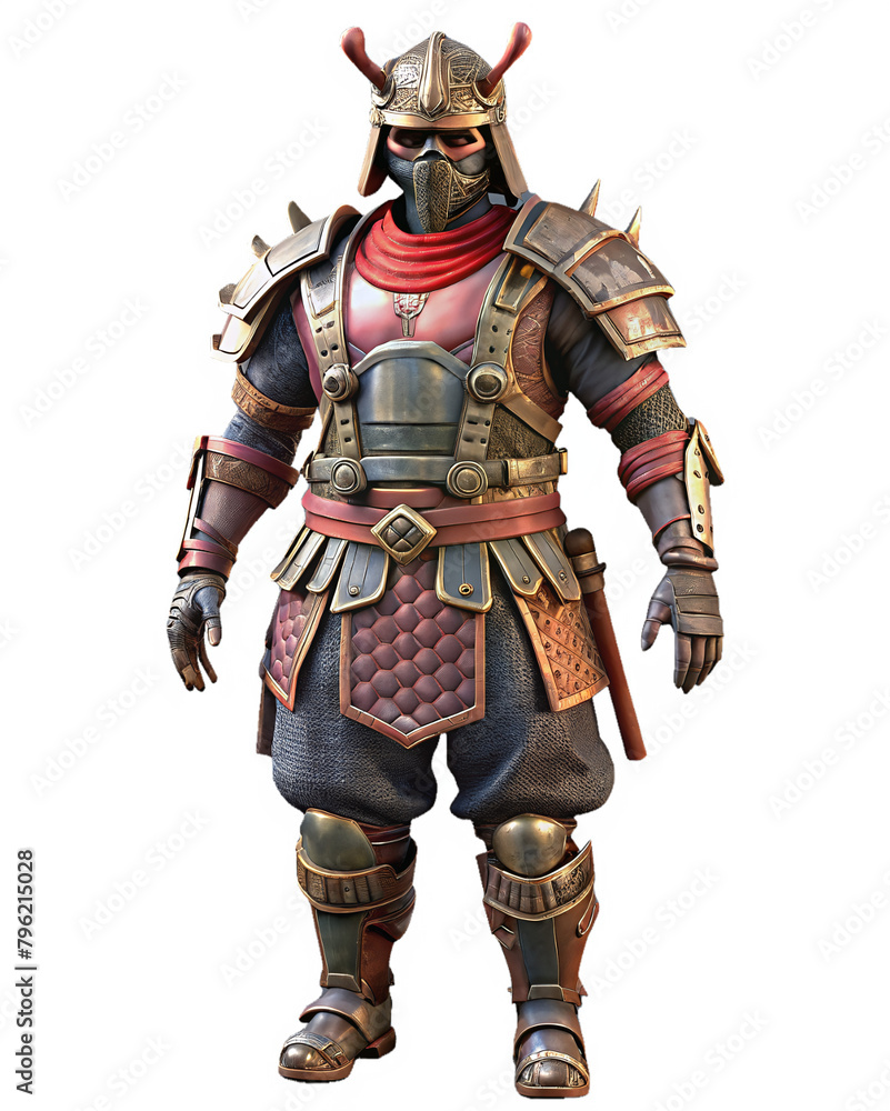 Freestanding samurai warrior in full armor and sword