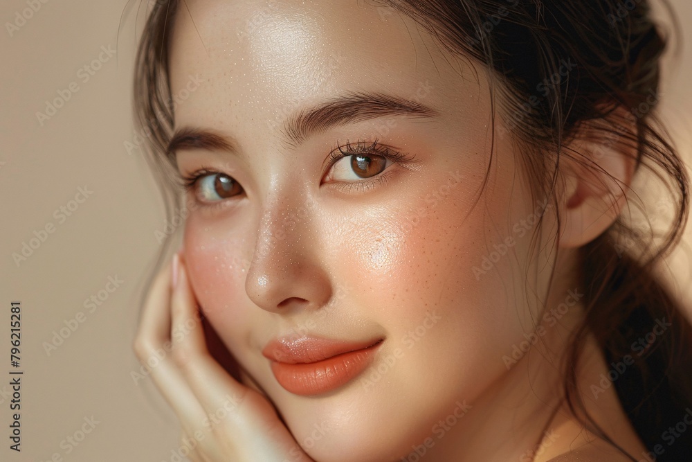 Natural skincare for a radiant, glowing complexion on a neutral backdrop. Natural skincare for a radiant, glowing complexion on a neutral backdrop.