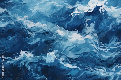 Stormy Ocean Wave Gradient Seascape in Dark Blue Tones