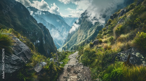  mesmerizing hike through the Inca Trail to Machu Picchu, ascending through the Andes Mountains and discovering the ancient Inca citadel amidst breathtaking scenery.   photo