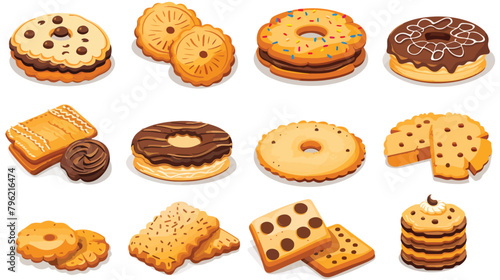 Set of different sweet cookies isolated on white Vector