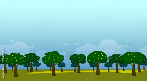landscape of tree in forest with cloud on the sky background