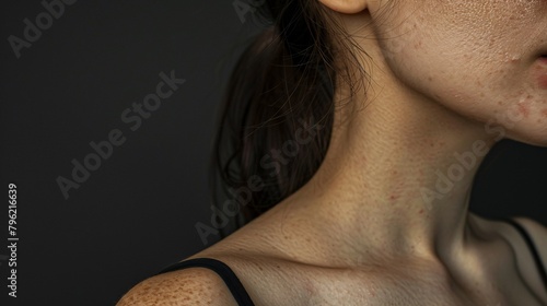 Untouched organic skin and physique with stretch marks. Authentic female figure without editing. Stunning with skin blemishes. Genuine human skin with acne marks. 