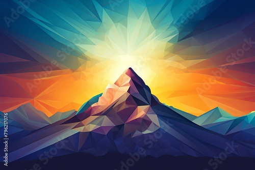 Sunflare Mountain Glow: Gradient Peak Art Print