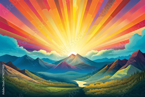 Vibrant Sunflare Over Mountain Gradients: Radiant Artwork of Mountain Majesty © Michael
