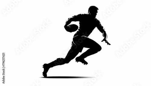 Silhouette of a rugby player on a white background.