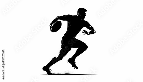 Silhouette of a rugby player on a white background.