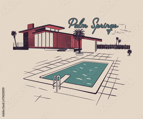 Vintage summer island vacation graphics for posters t shirts and stickers, Palm Springs Retro vintage graphic print design, resort pool art