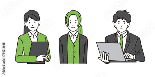 事務職・総務部で働く若い男女のベクターイラスト素材