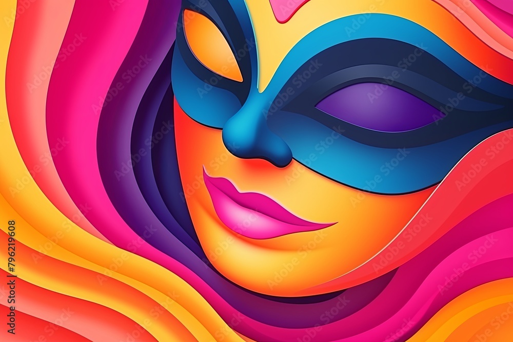 Vibrant Carnival Mask Gradients Minimal Poster: Elegant Color Wave Harmony