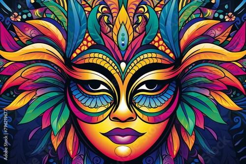 Vibrant Carnival Mask Gradients Festival Poster: Psychedelic Art Design