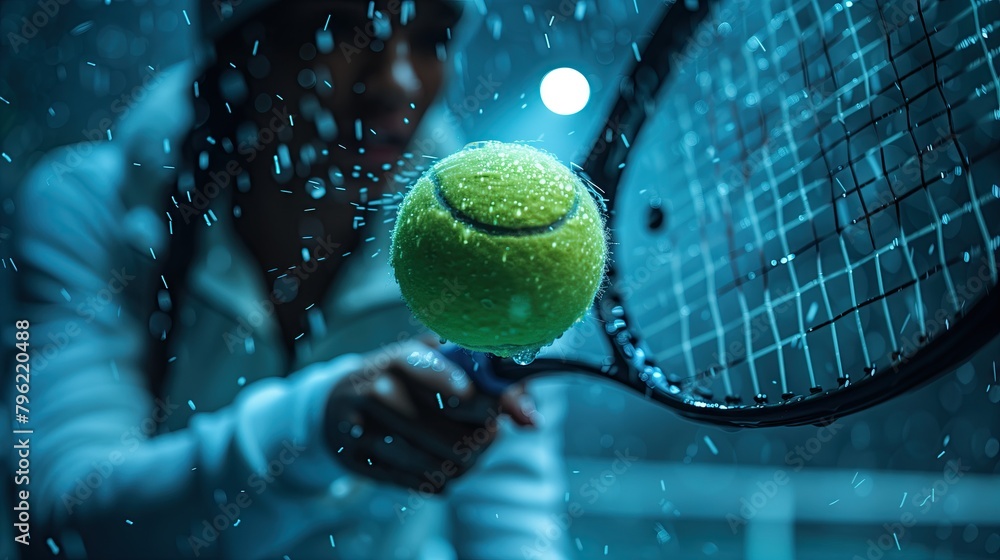 Portrait of a tennis player that controls the racket and the tennis