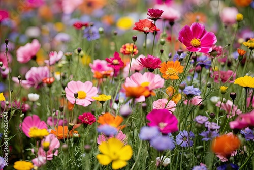 Wildflower Meadow Gradients: Vibrant Mixed Flower Colors Burst